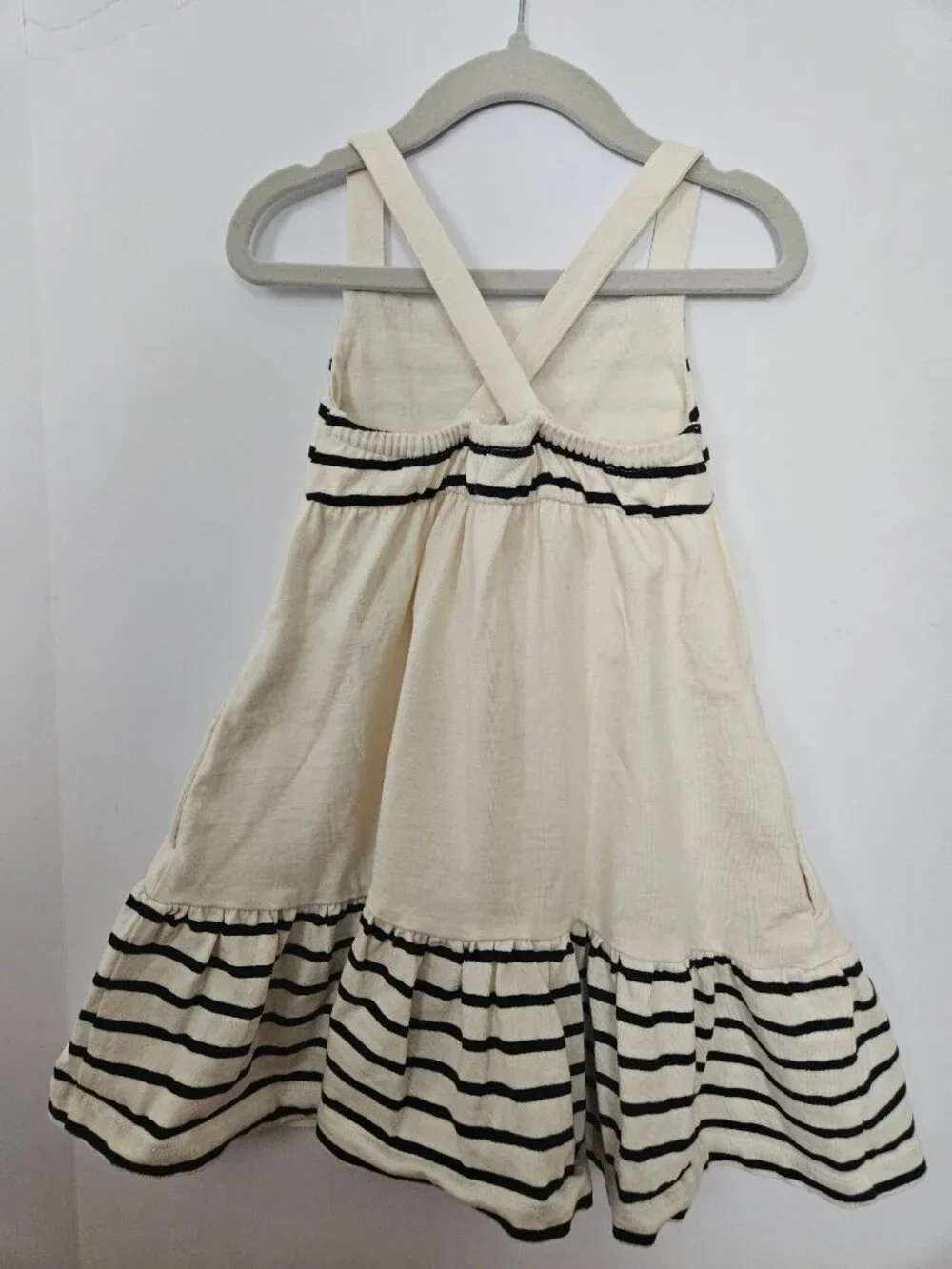 Hanna Andersson Sleeveless Striped Crossback Dress Ecru 3T